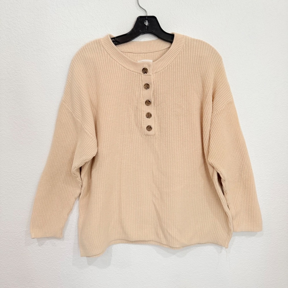 Aerie Womens Ribbed Henley Sweater Peach Apricot Knit Button Front Small S/P